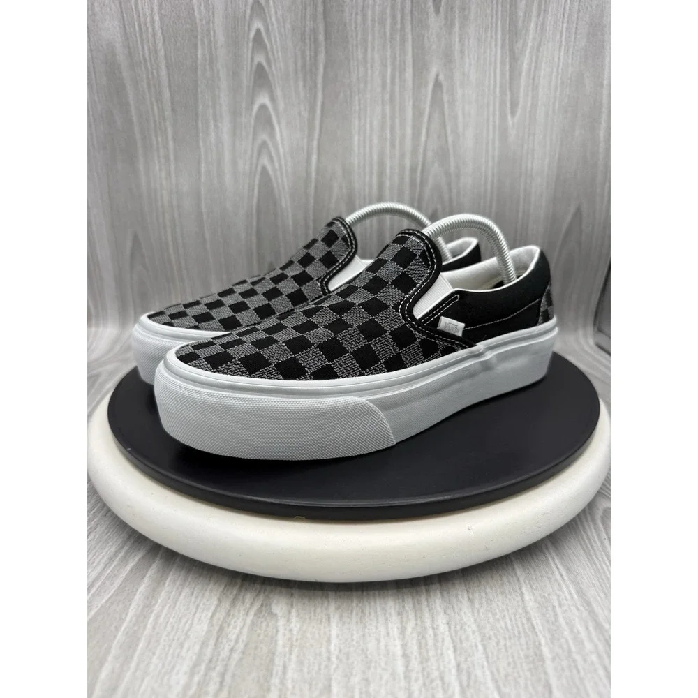 VANS Classic Slip On Platform Womens Size 8.5 Metallic Silver Checkerboard Shoes